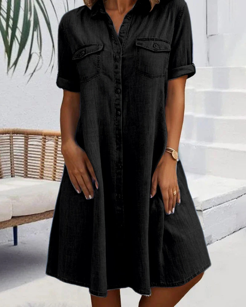 Evelina - Midi Dress with Lapel Collar and Button