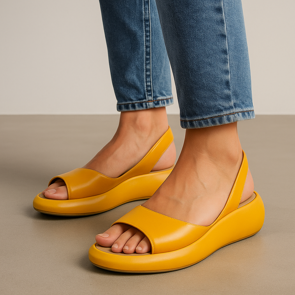 Iverixa - Women's open-toe wedge sandals with leather platform sole