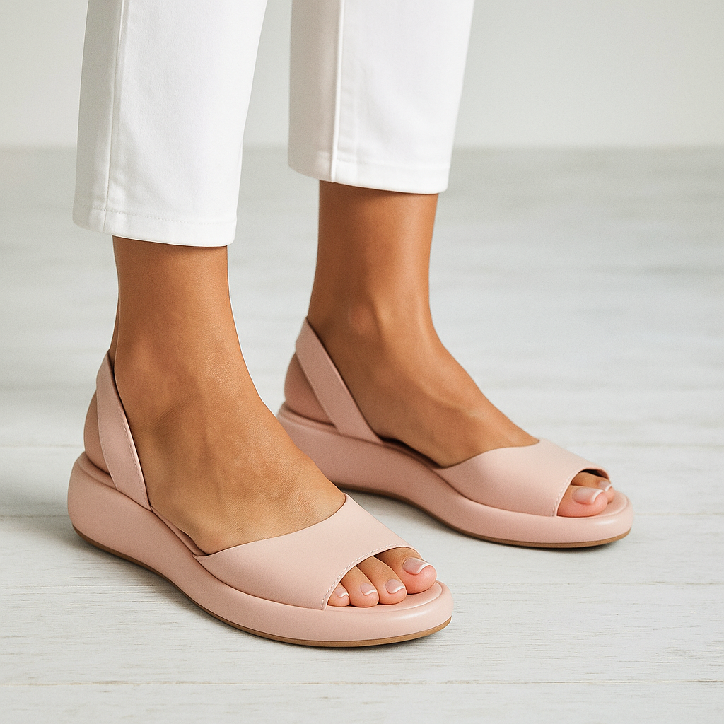 Iverixa - Women's open-toe wedge sandals with leather platform sole
