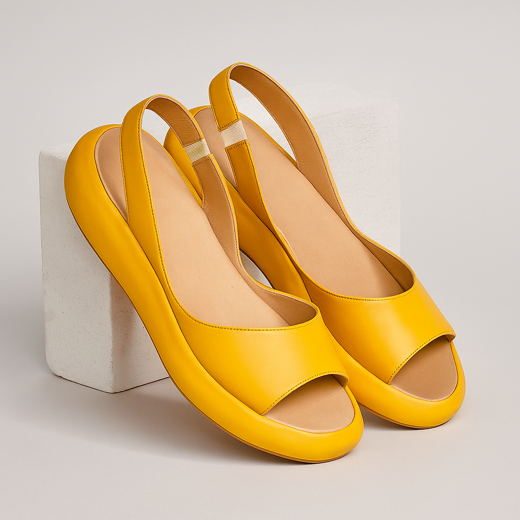 Iverixa - Women's open-toe wedge sandals with leather platform sole