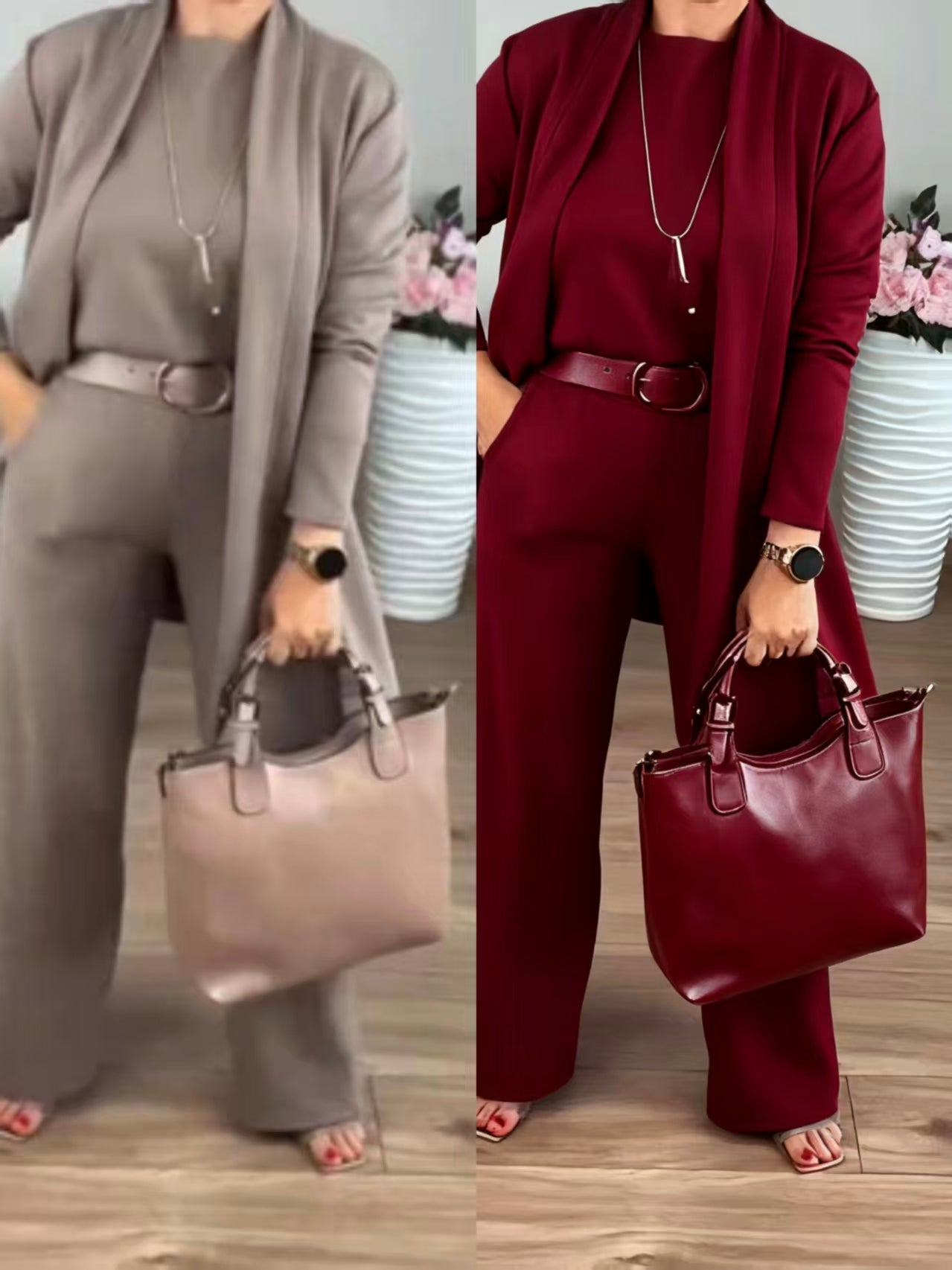 Erisandra™ - Elegant 3-piece set with long cardigan, top and pants