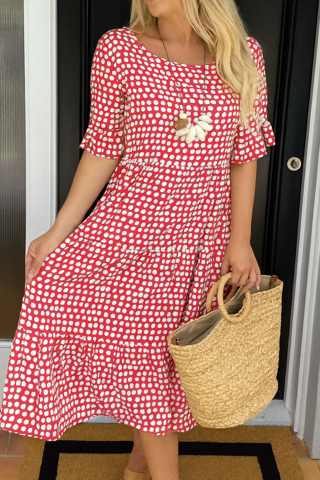 Myrelix - Women's Short Sleeve Midi Dress Natural Elegance