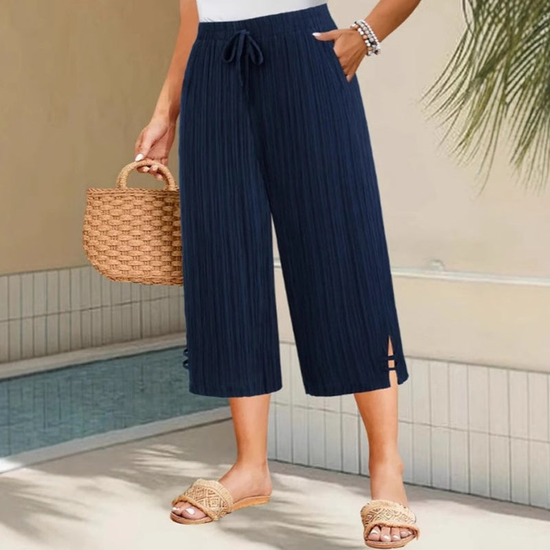Cyntra - Women's Cotton Linen Wide Leg Trousers Comfort Waist Fluid Cut