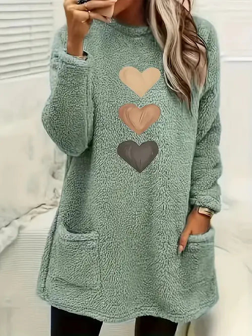 Patrice - Colorful Heart Fleece Sweatshirt with Pockets