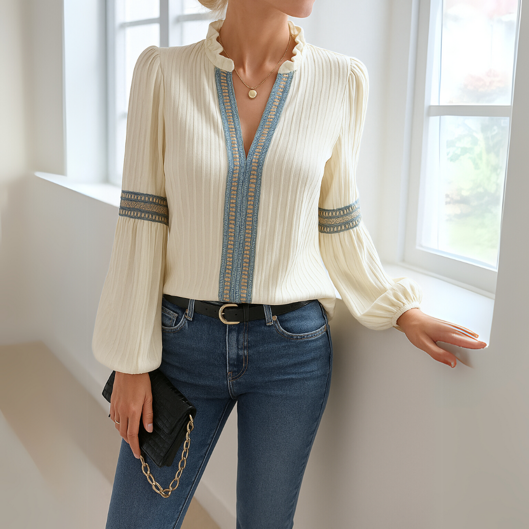 Mirabel - Lace blouse with V-neck