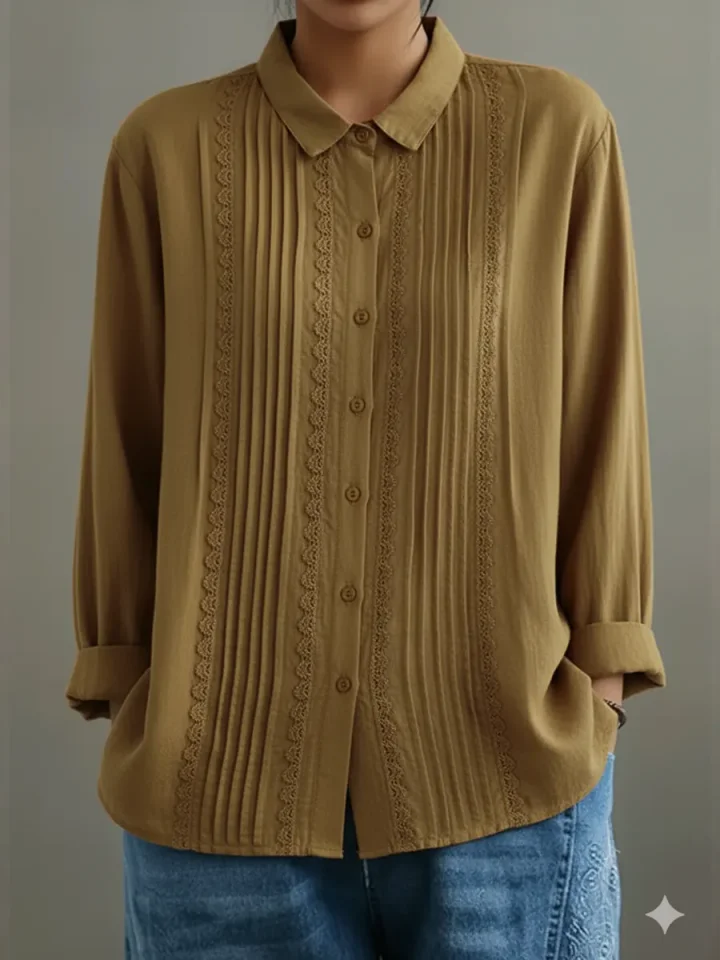 Cadrina - Elegant Cotton and Linen Shirt with Lace 