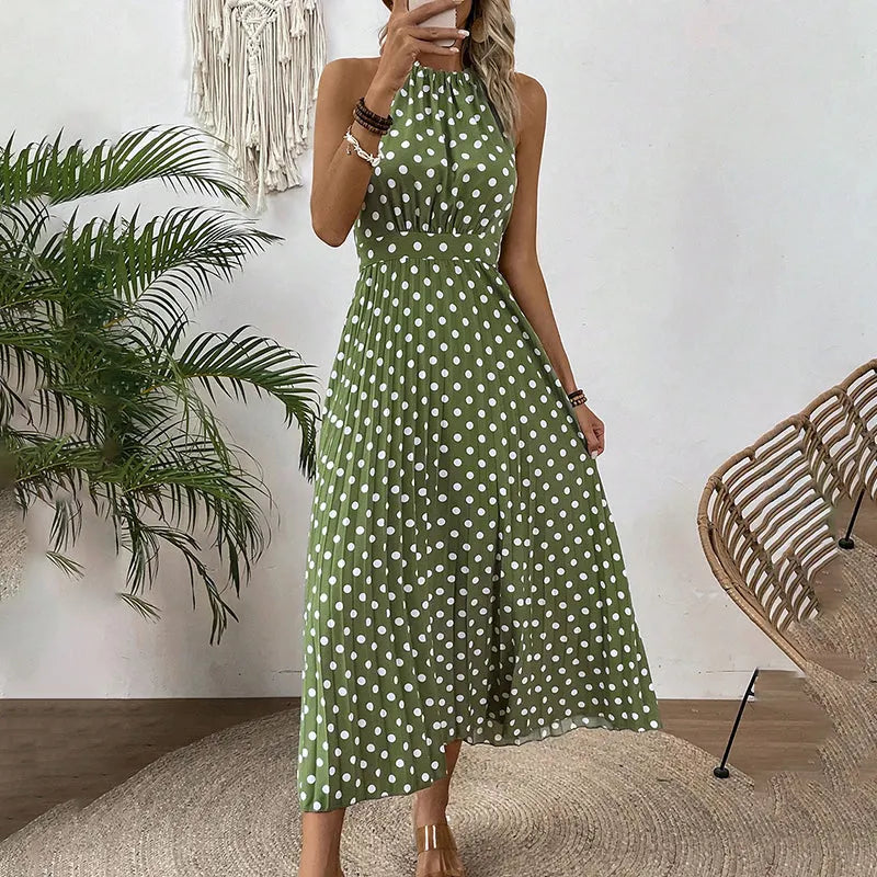 Theodora - Robe maxi femme à pois et col halter