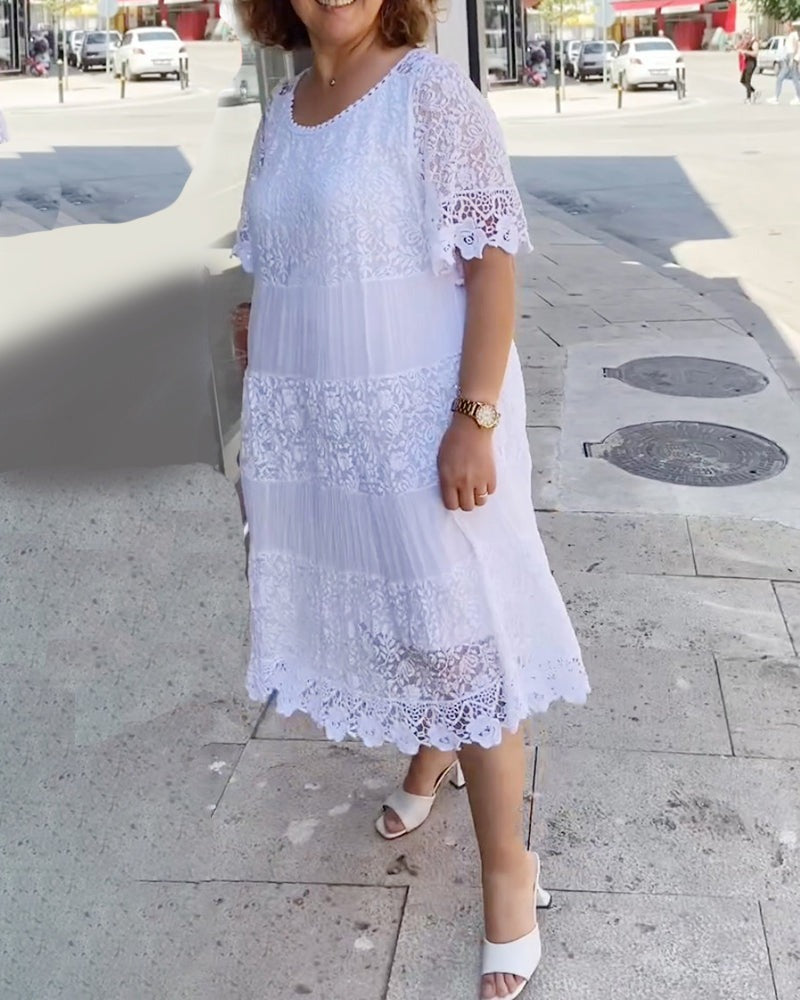 Gwenira - Elegant Plain Lace Dress - Subtle Refinement for All Occasions