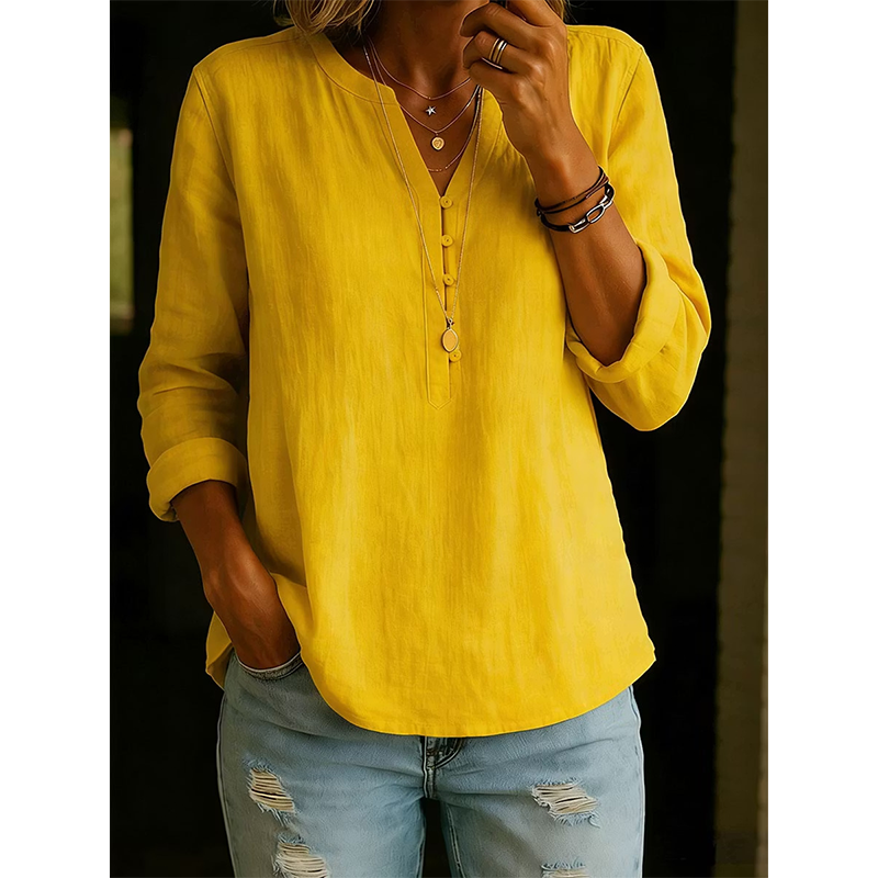 Vaelis - Women's Relaxed Fit V-Neck Shirt with Buttons