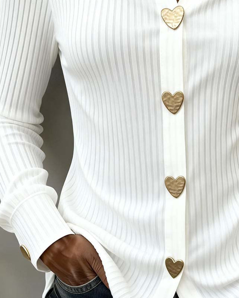 Halyra - Elegant Heart Button-Down Shirt 