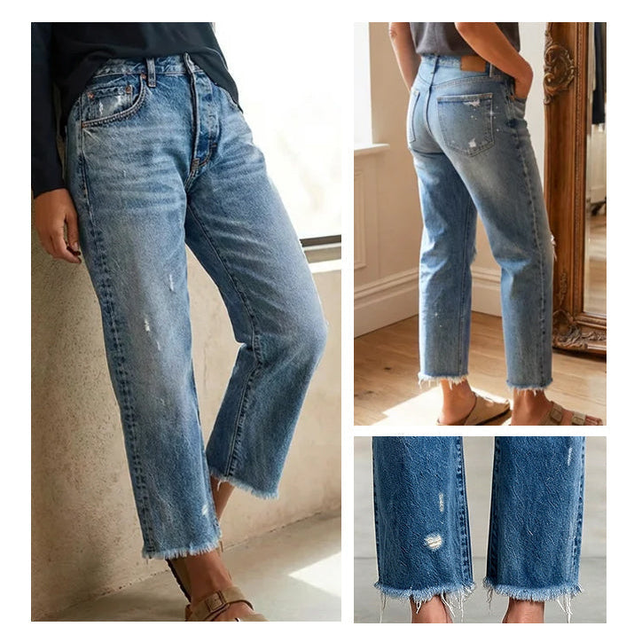 Cazira - Women's Jeans Straight Cropped Modern Comfort Denim