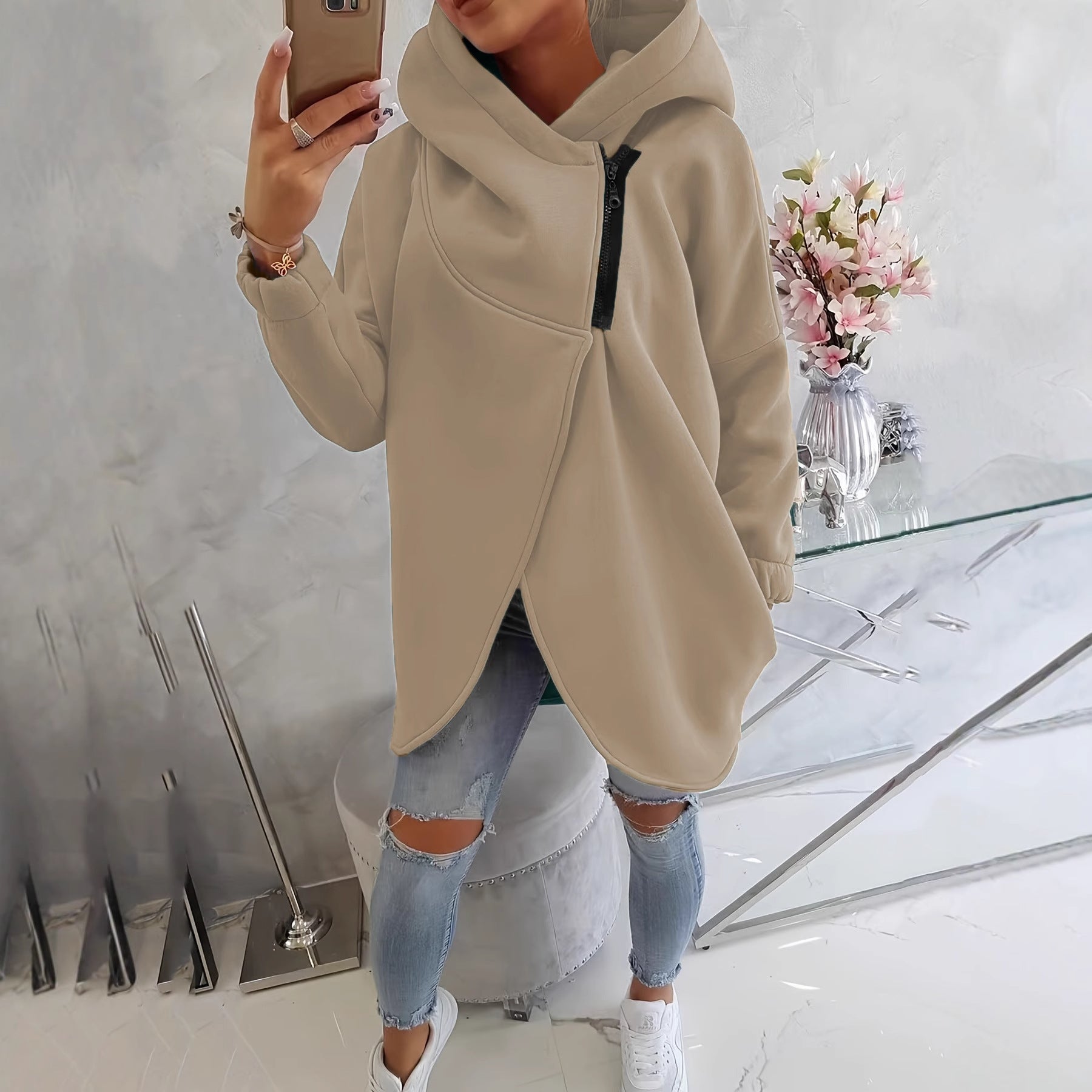Quenlisse - Women's Zip-Up Hoodie with Front Pockets 
