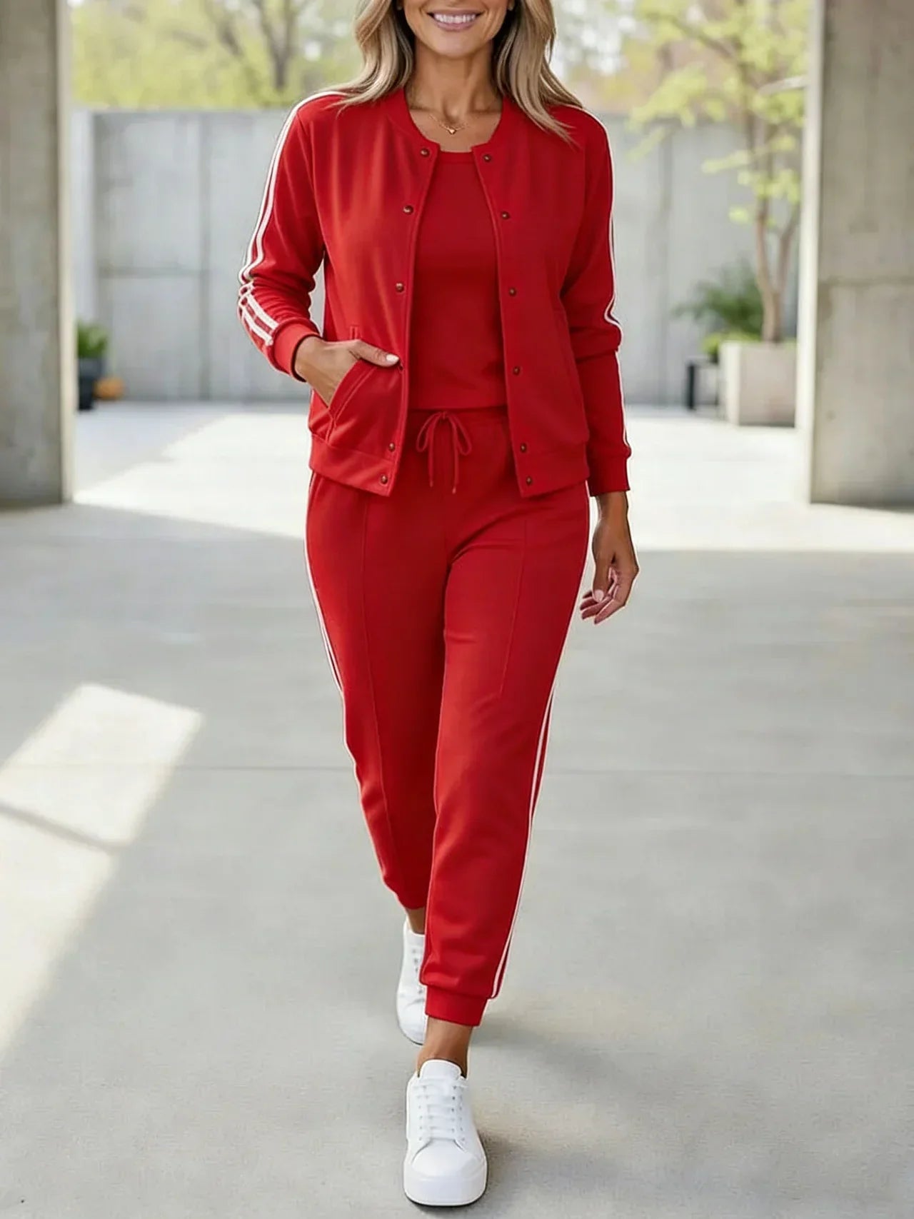 Quenith - Women's 3-Piece Sport Chic Outfit with Elegant Striped Jacket and Pants