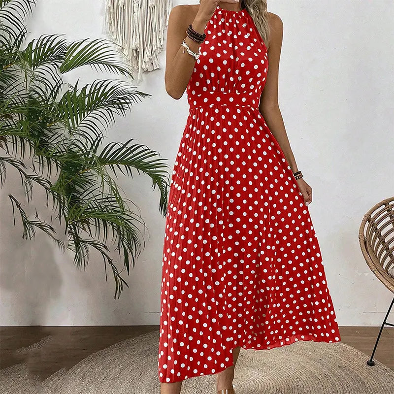 Theodora - Robe maxi femme à pois et col halter