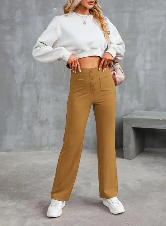 Nara - High Elasticity - High Waist Straight Leg Casual Pants
