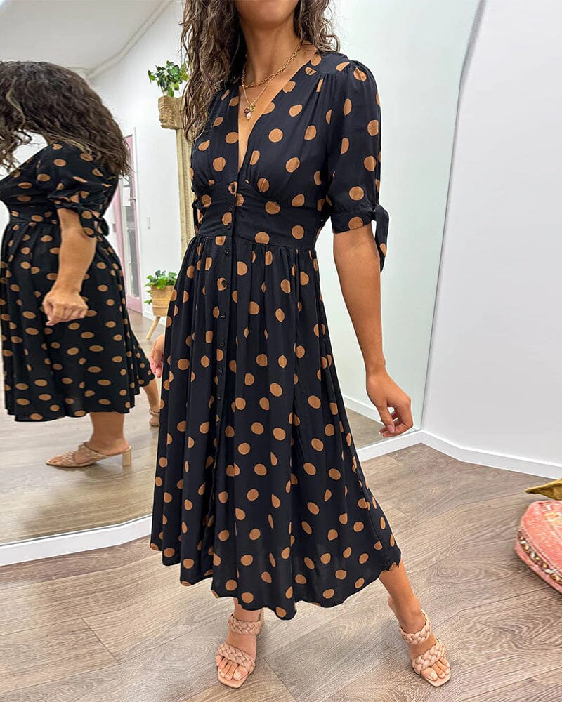 Mina - Polka Dot Dress with Deep Pointed Neckline