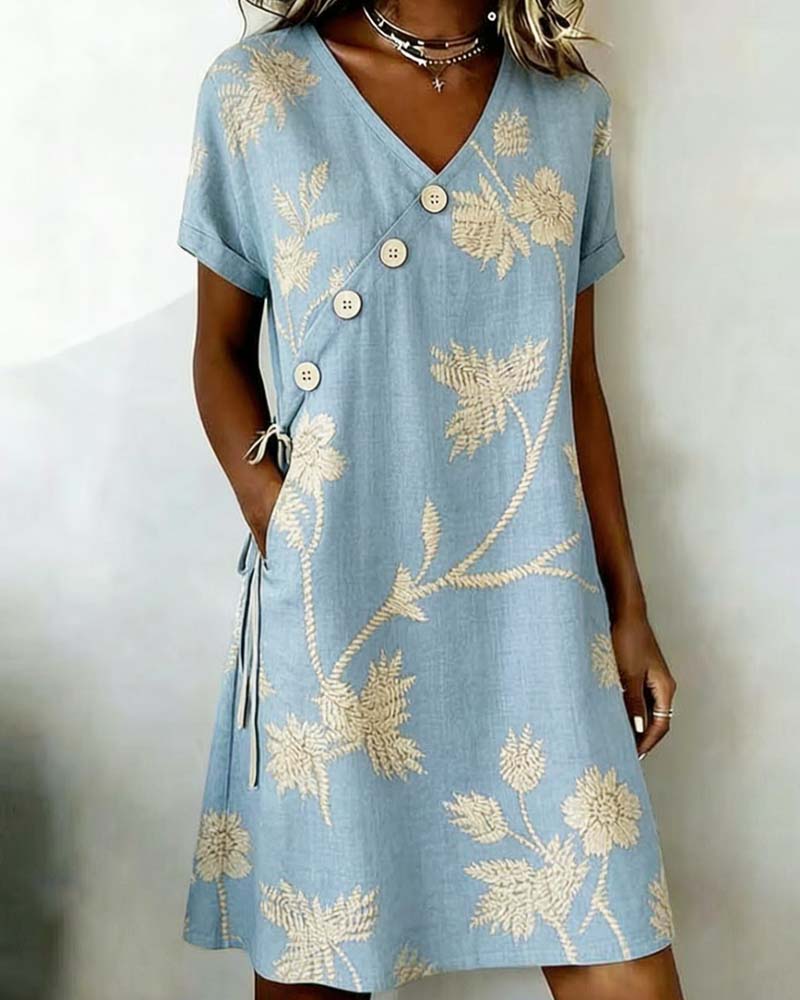 Noëlle - Robe mini femme verte à imprimé floral