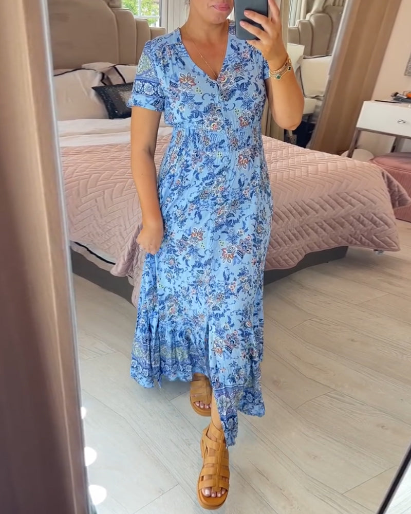 Denise - Floral Print Maxi Dress with V-Neckline