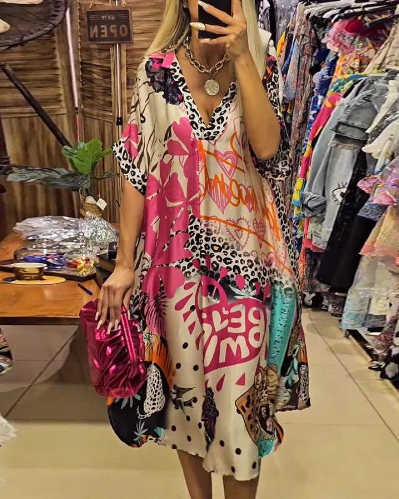 Jovena - Casual dress with colorful leopard print