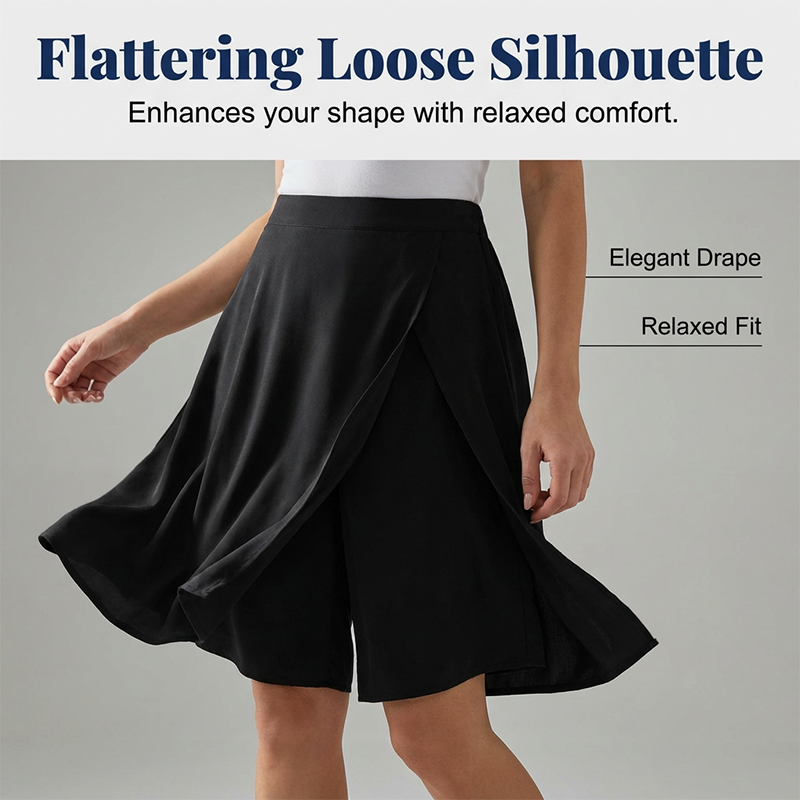 Mirevyn - Women's casual dress elastic waist asymmetrical skirt shorts