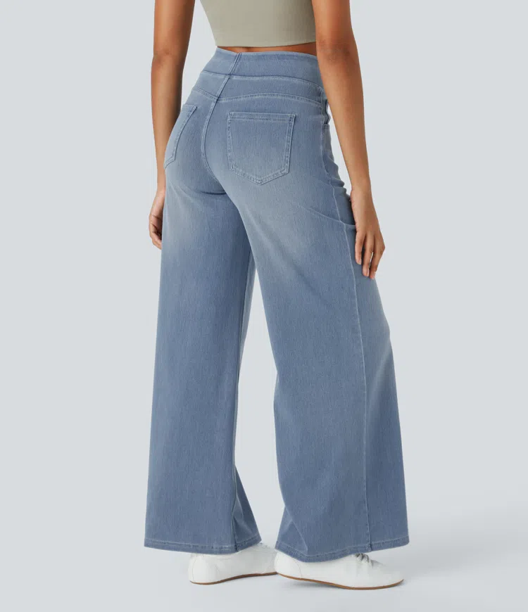 Ruvessa - Women's High Waisted Wide Leg Jeans, Very Stretchy, Modern Fit