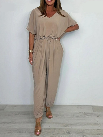 Cymara - Cotton jumpsuit with V-neck and tie