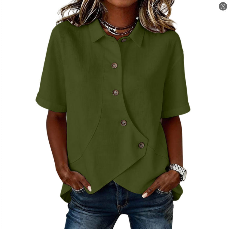 Aurelyth - Asymmetrical Button-Down Women's Shirt with Elegant Structured Collar