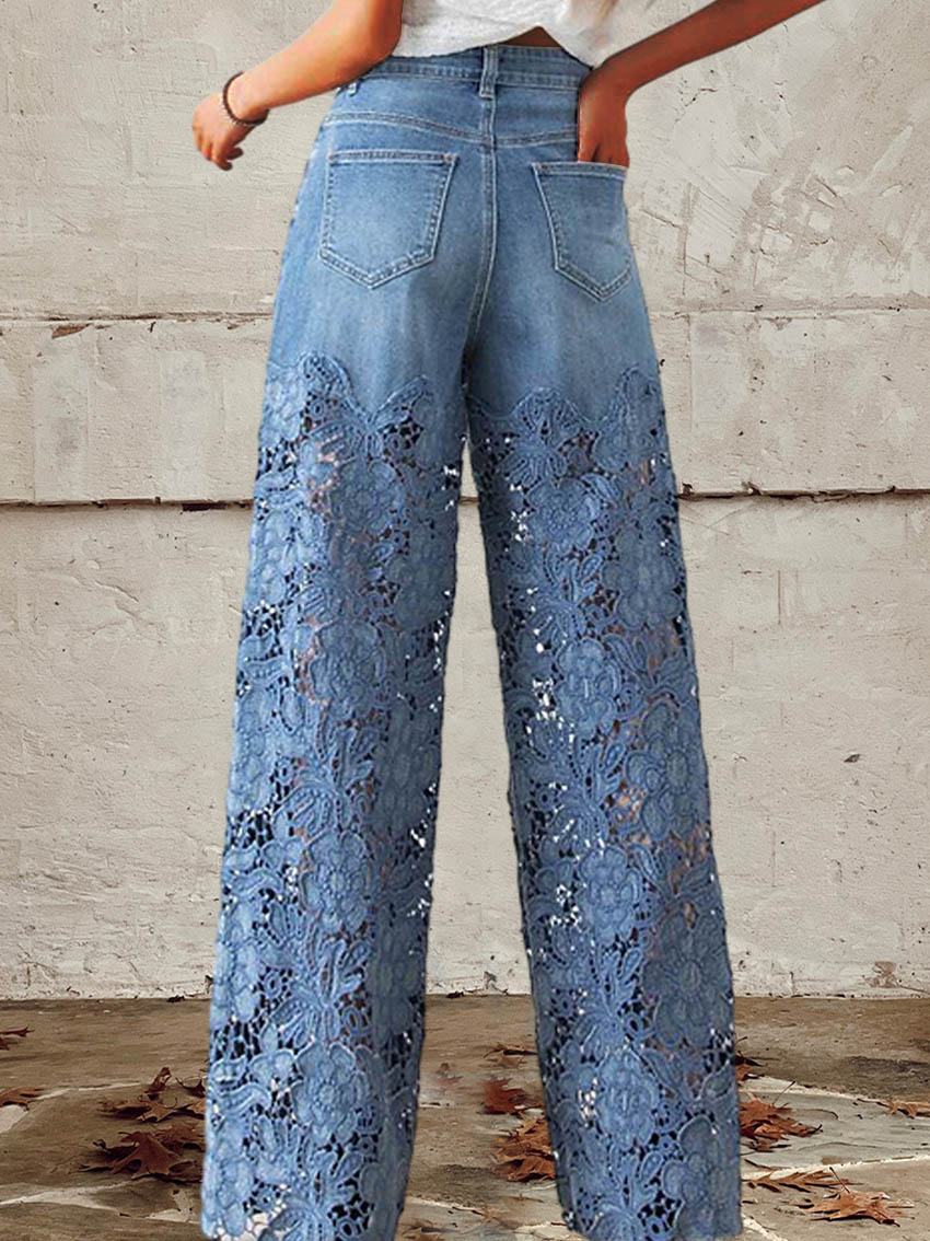 Lisandra - Mid-rise patchwork lace jeans