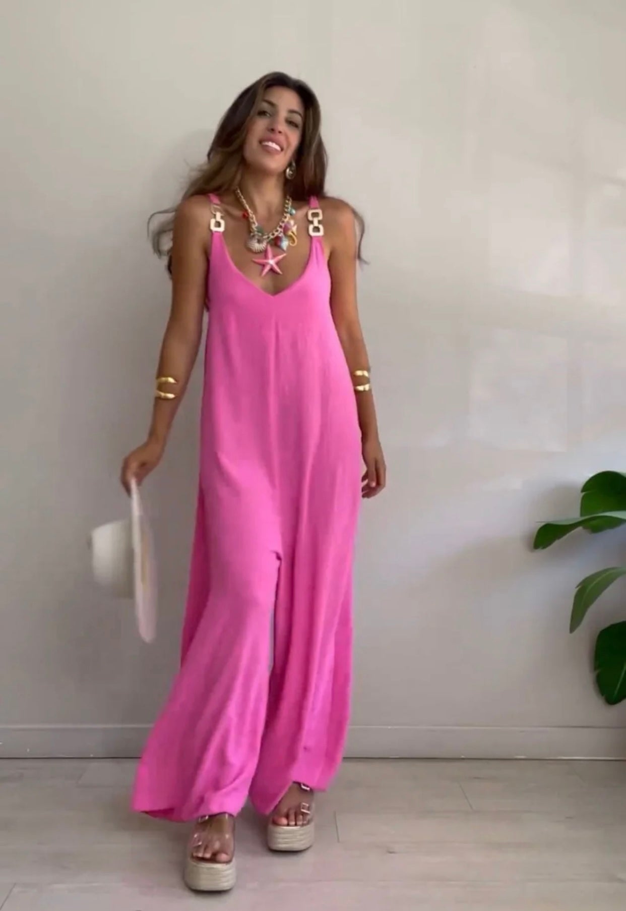 Iriana - Flowing jumpsuit with golden buckles