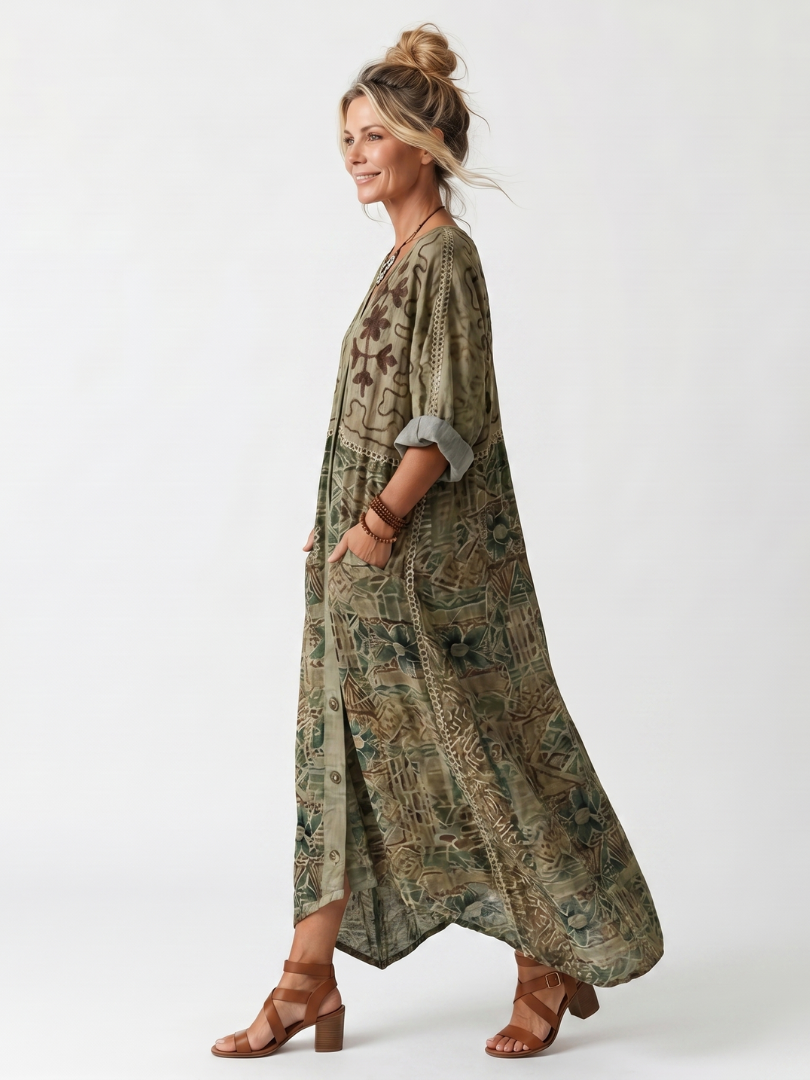 Apollonia - Robe bohème femme boutonnée avec imprimé floral