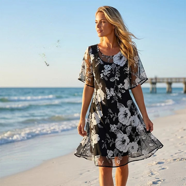 Loryxa - Women's elegant floral chiffon flowing evening dress