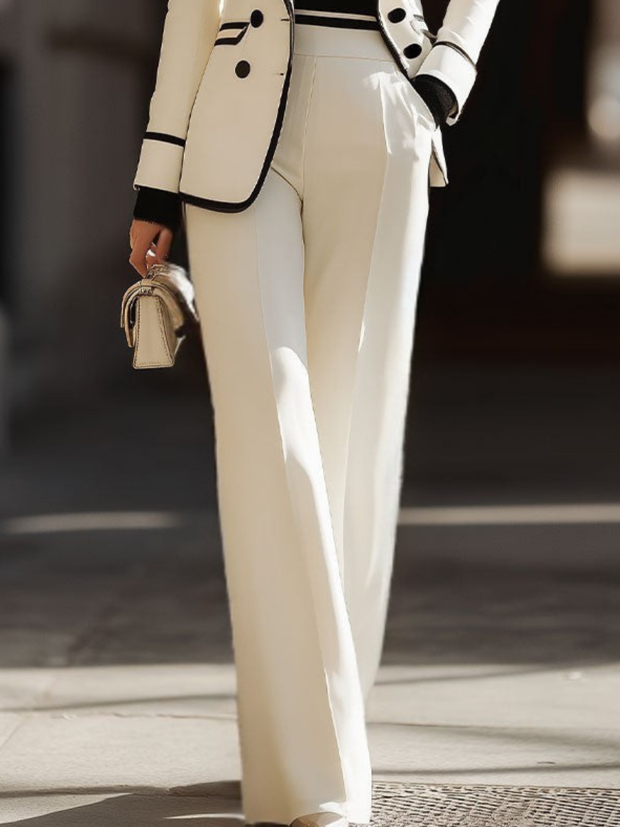Praxine - Elegant Women's Double-Breasted Blazer and Wide-Leg Pants Suit Set