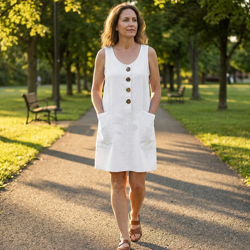 Cynestra - Women's Sleeveless Cotton and Linen U-Neck Dress