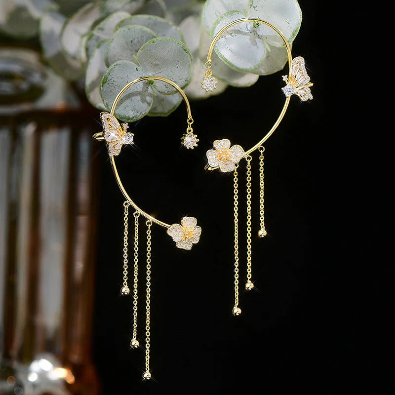 Elegant Butterfly Flower Earrings with Tassels