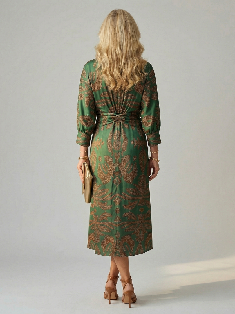 Falune - Women's elegant printed wrap midi dress with a fitted waist