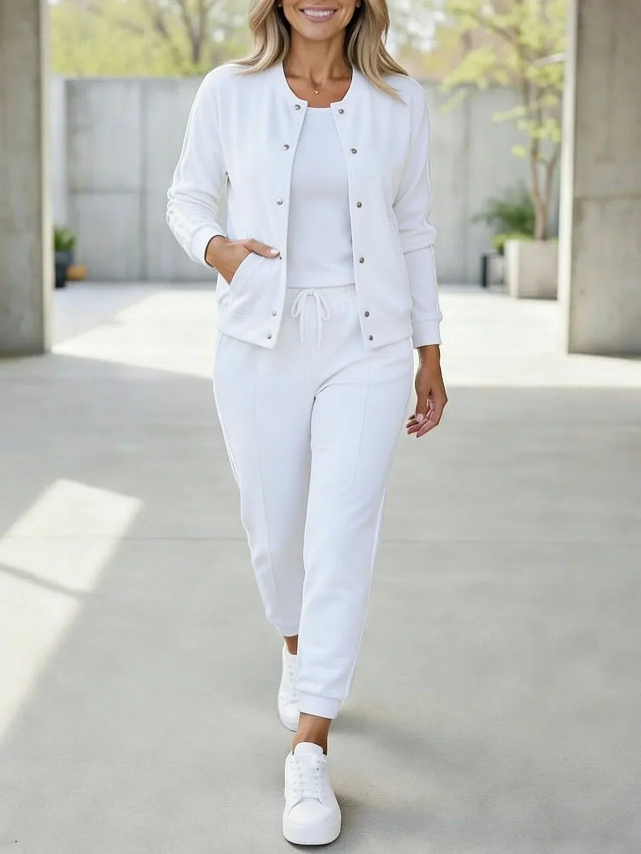 Quenith - Women's 3-Piece Sport Chic Outfit with Elegant Striped Jacket and Pants