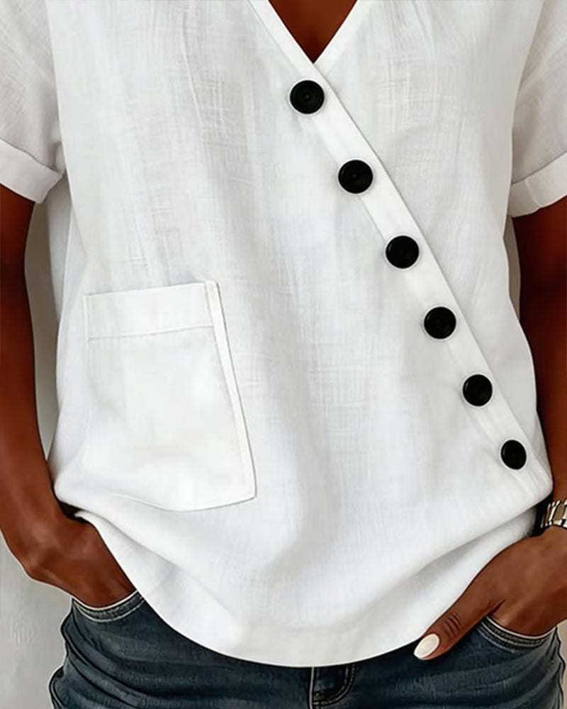 Qirellea - Women's Lightweight Asymmetrical Button Top for Summer