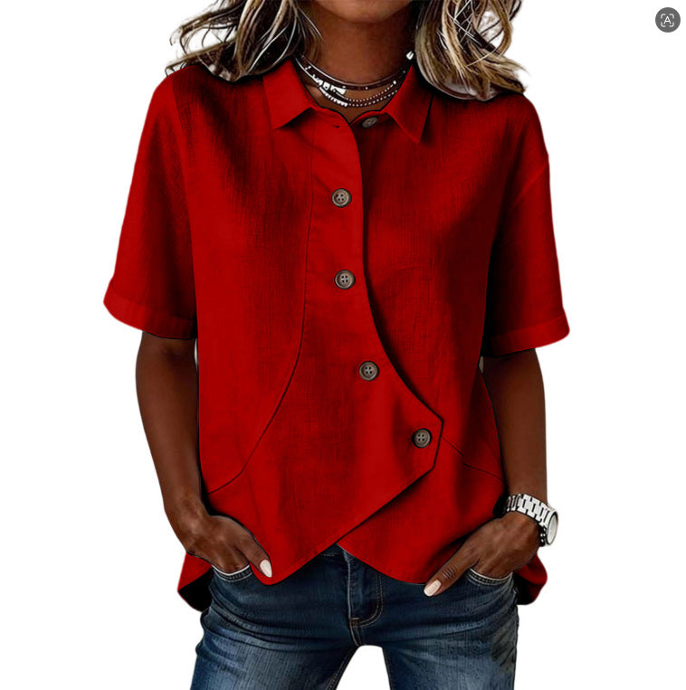Aurelyth - Asymmetrical Button-Down Women's Shirt with Elegant Structured Collar