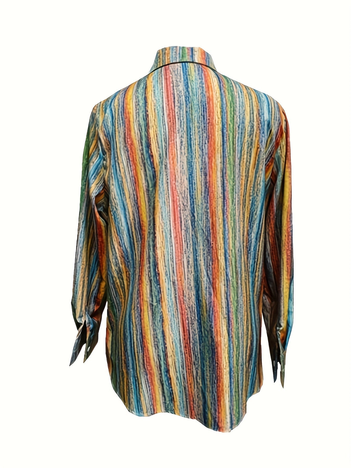 Qirexa - Women's Vertical Striped Loose Fit Button-Down Casual Shirt