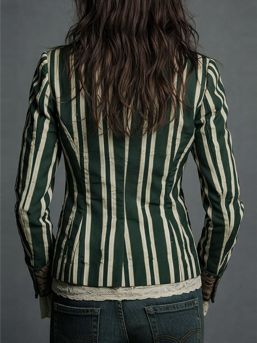 Avenorix - Chic Vintage Floral Print Bohemian Striped Women's Blazer