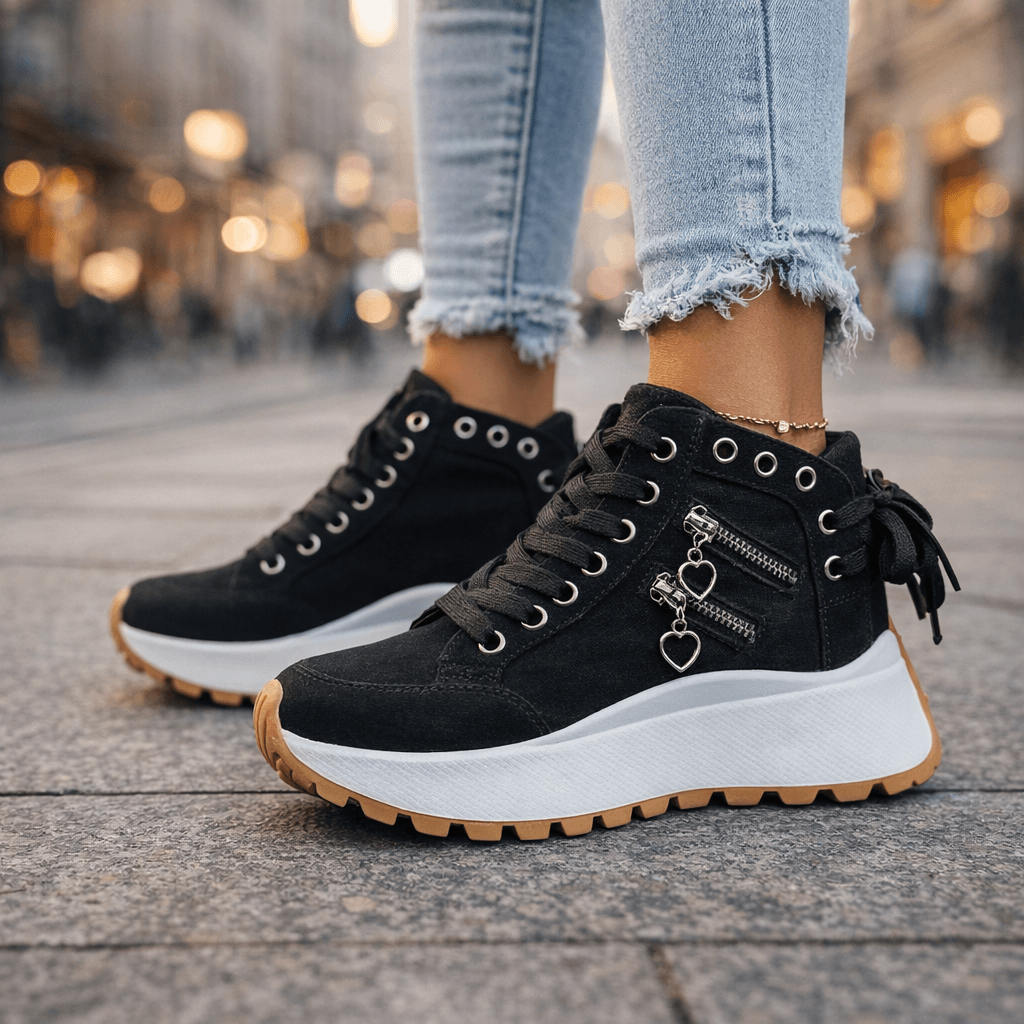 Jasmyra - Women's blue denim platform trainers, modern chunky style