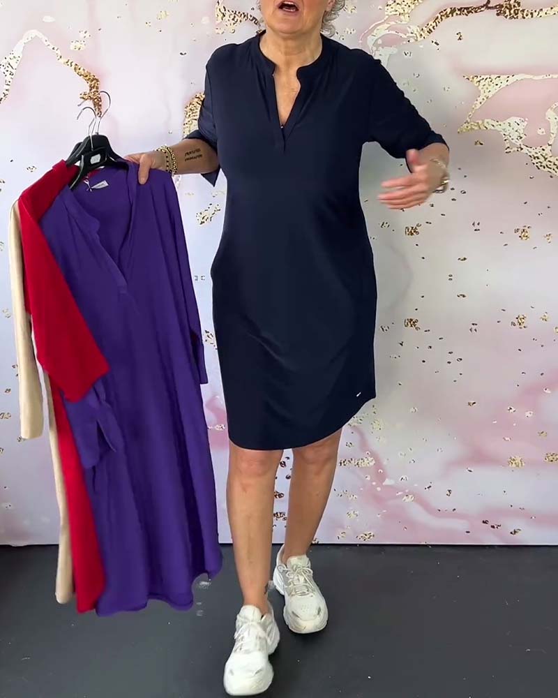 Mélissa - Plain V-Neck Dress