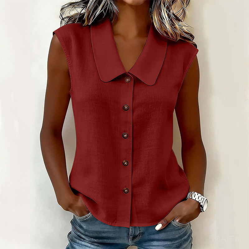 Dovirelle - Women's Sleeveless V-Neck Blouse with Elegant Buttons