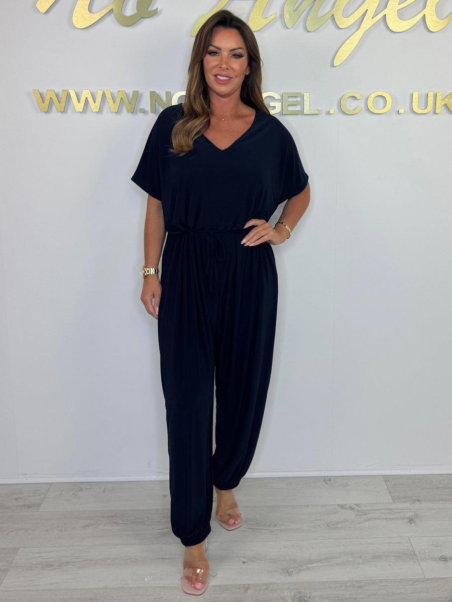 Yola - Cotton jumpsuit with V-neck and tie belt