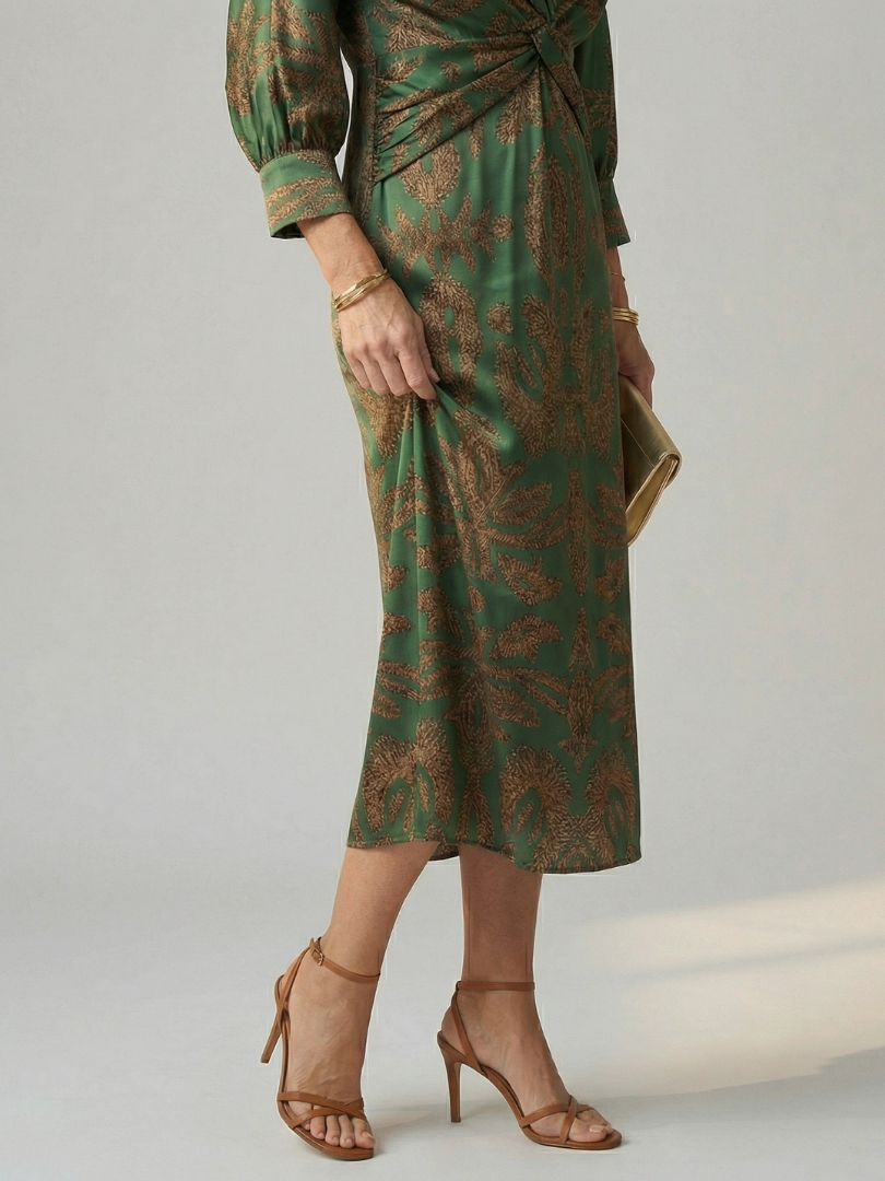 Falune - Women's elegant printed wrap midi dress with a fitted waist
