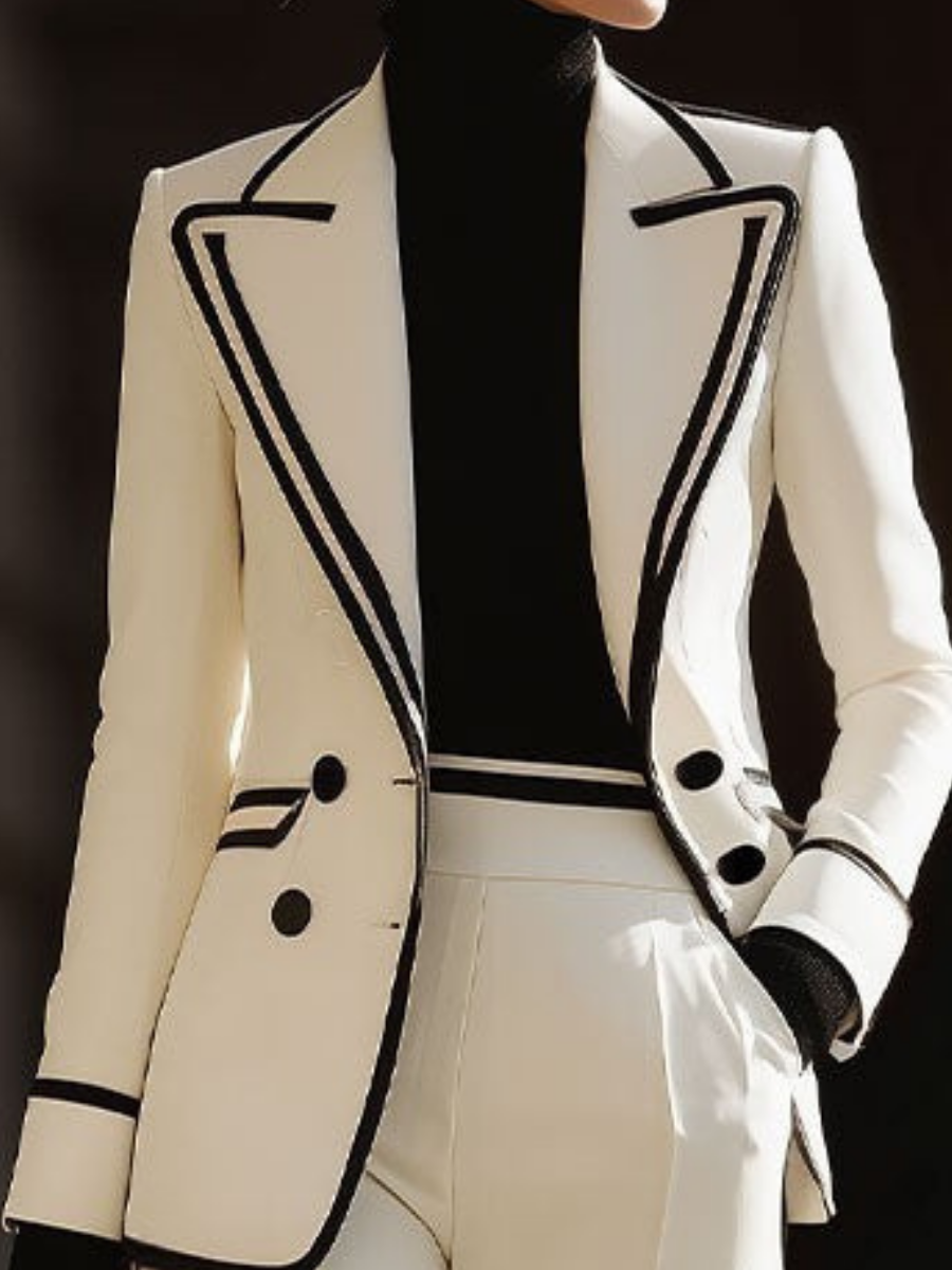 Praxine - Elegant Women's Double-Breasted Blazer and Wide-Leg Pants Suit Set