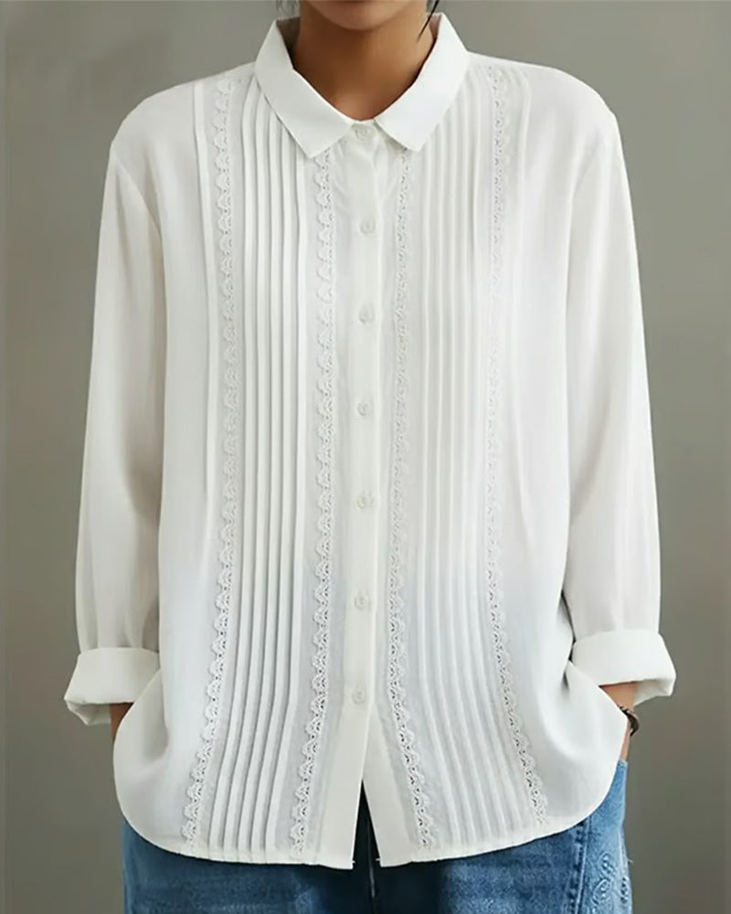 Cadrina - Elegant Cotton and Linen Shirt with Lace 