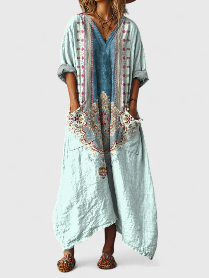 Grazelle - Elegant Bohemian Style Flowy Printed Long Dress