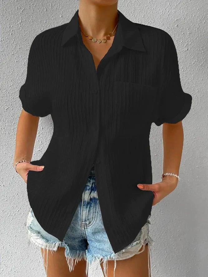 Plyora - Women's Loose Button-Down Classic Collar Casual Style Blouse