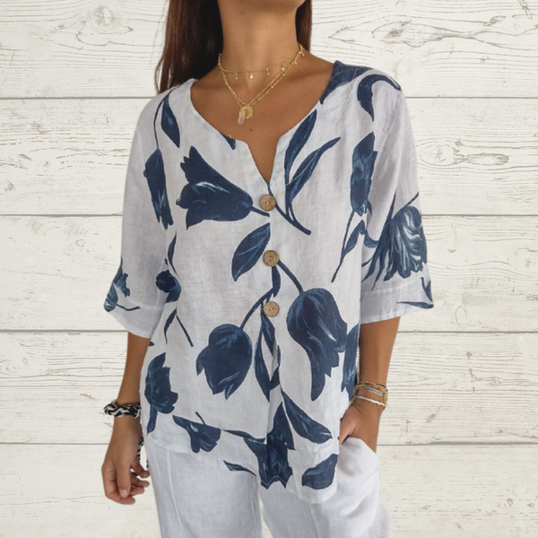 Evorra - Elegant Floral Print Flowy Top